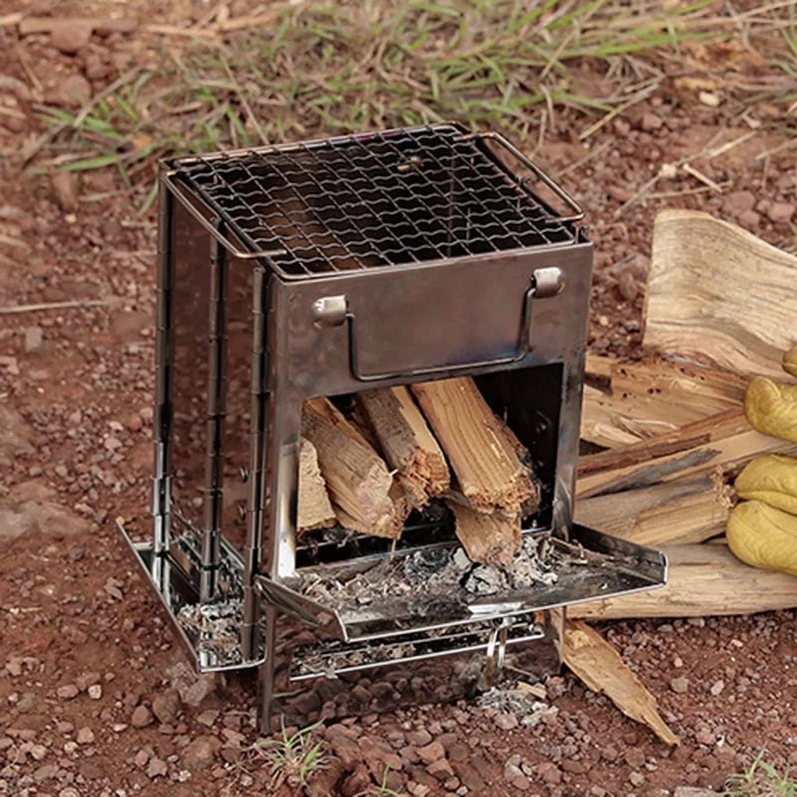 Arealer Folding Wood Burning Stove Channel Kit BBQ Grill with Carry Bag for Backpacking Hiking Camping Cooking