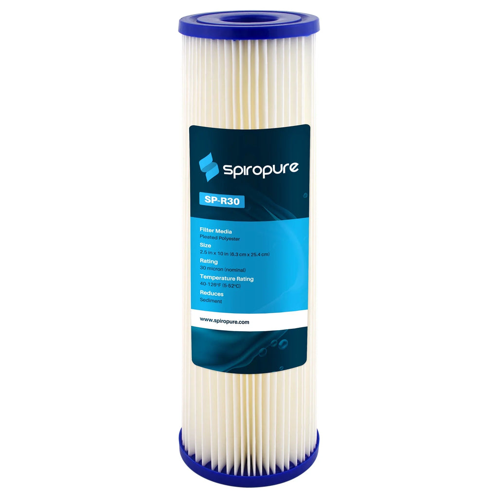SpiroPure 10 x 2.5" Pleated Polyester Filter Cartridge, 30 Micron (24 Pack)