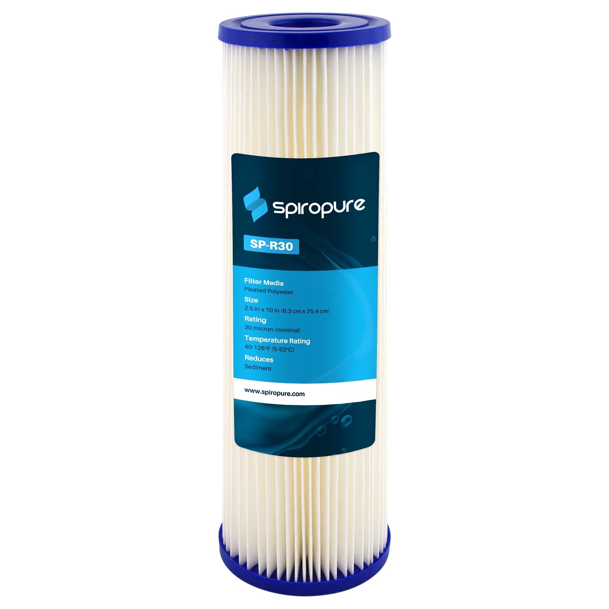 SpiroPure 10 x 2.5" Pleated Polyester Filter Cartridge, 30 Micron (24 Pack)