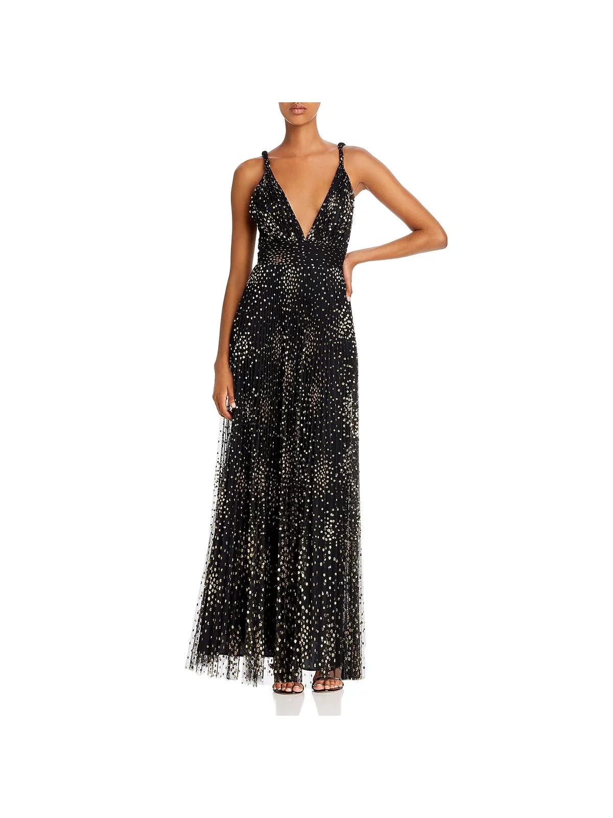 JILL Jill Stuart Womens Metallic Double V Midi Dress Black 2