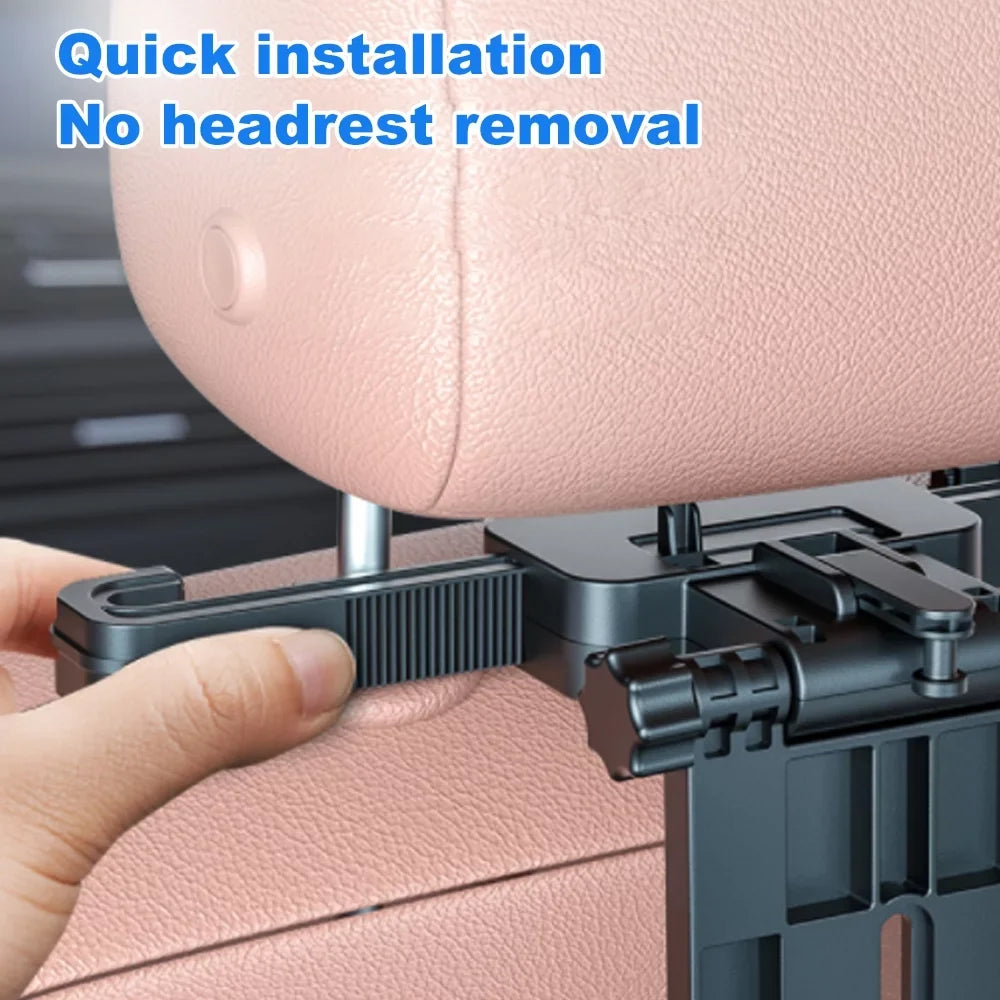 Htovila Adjustable Car Seat Travel Table Multifunctional Foldable Car Back Seat Food Tray, Car Table with Phone Holder for Working, Writing, Eating Black