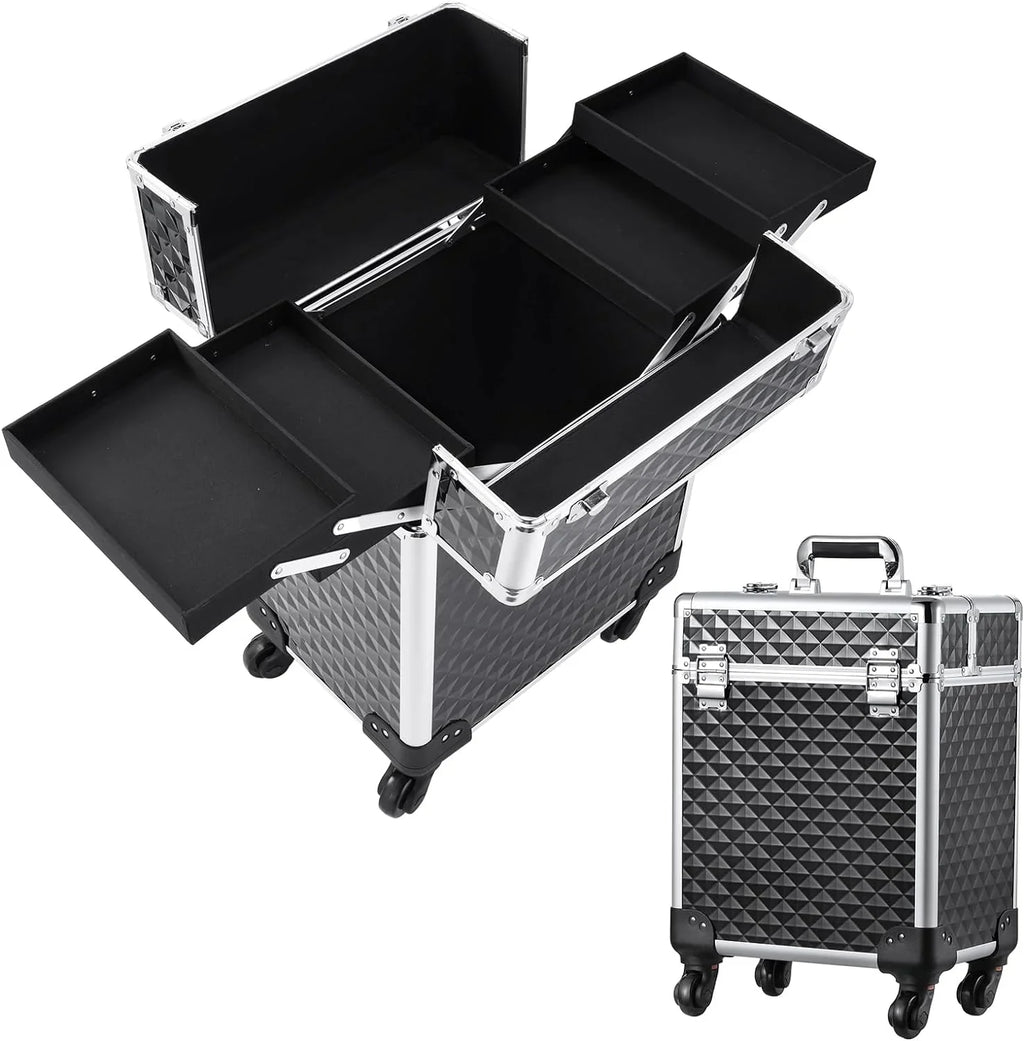 Joligrace Rolling Makeup Case Large Makeup Box Organizer Cosmetic Trolley