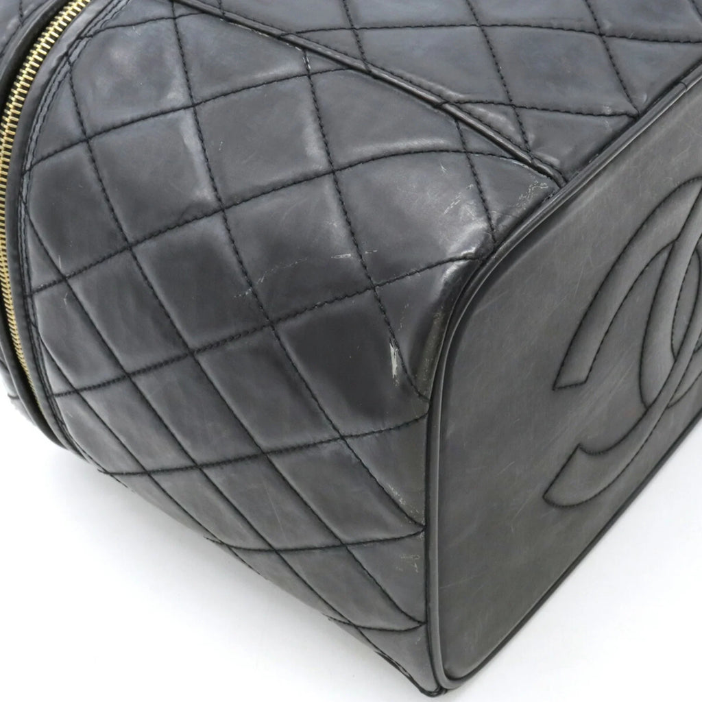 Pre-Owned CHANEL Chanel Matelasse Coco Mark Vanity Bag Handbag Shoulder Leather Black (Fair)