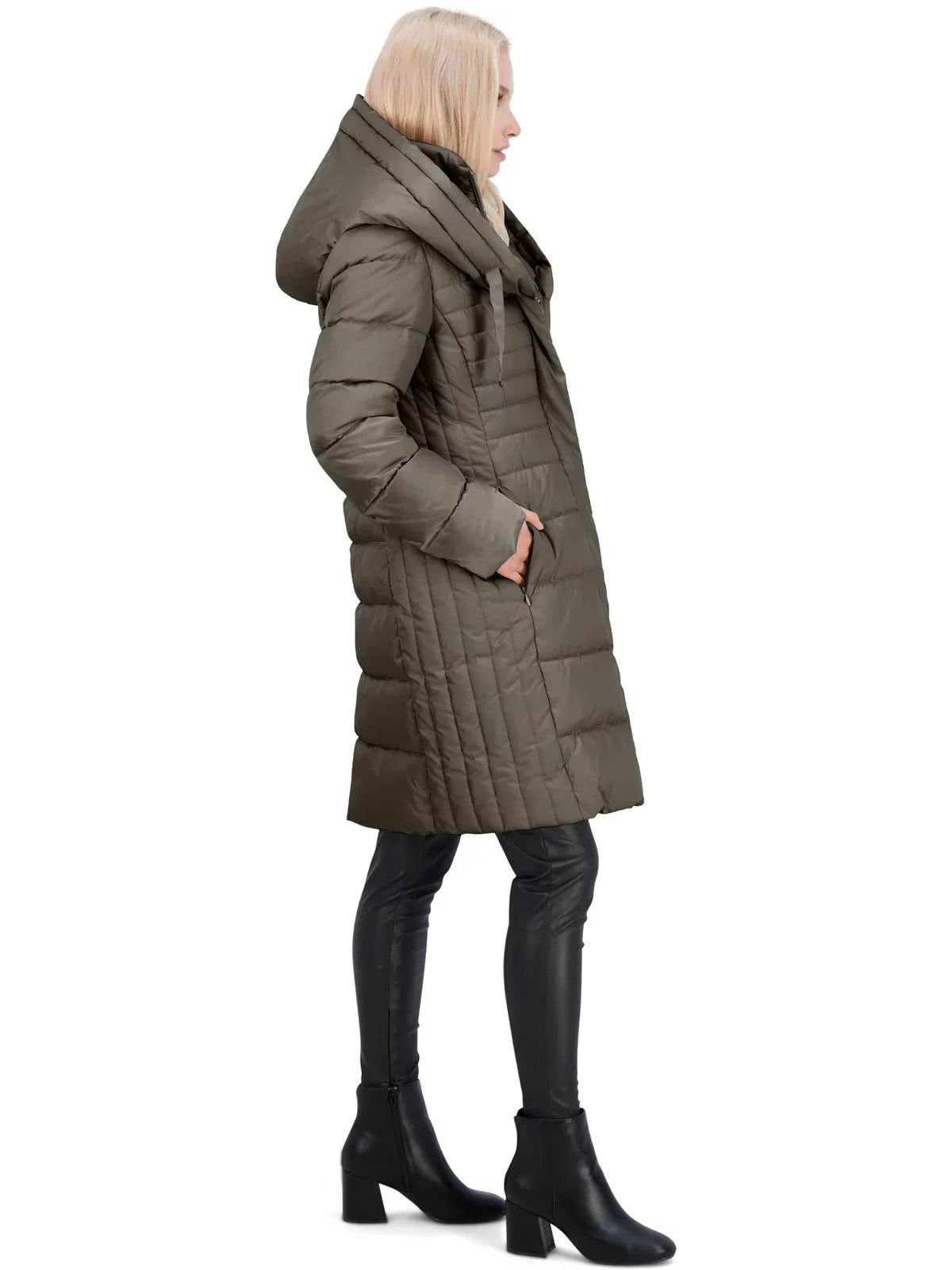 Tahari Casey Fitted Puffer Coat for Women-Quilted Winter Coat with Bib