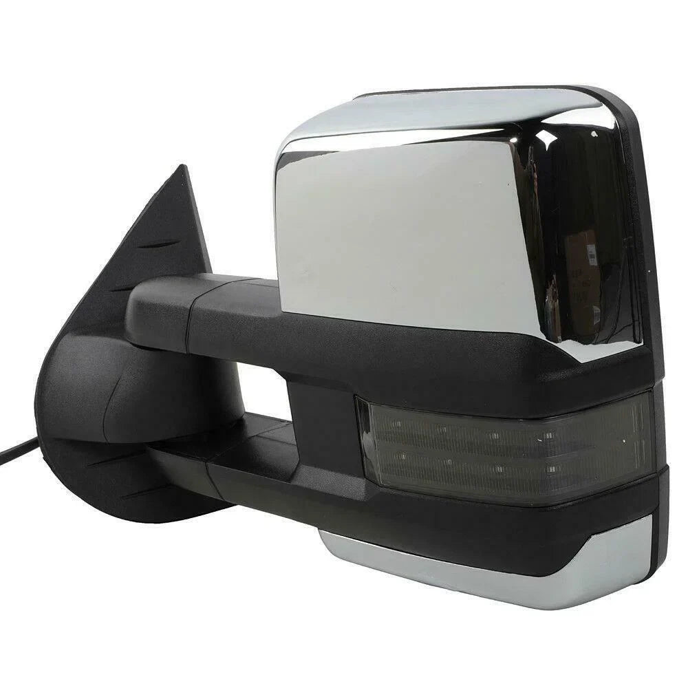 Power Heated Chrome Towing Mirrors For Chevrolet Gmc Led Signal&Backup Lamp