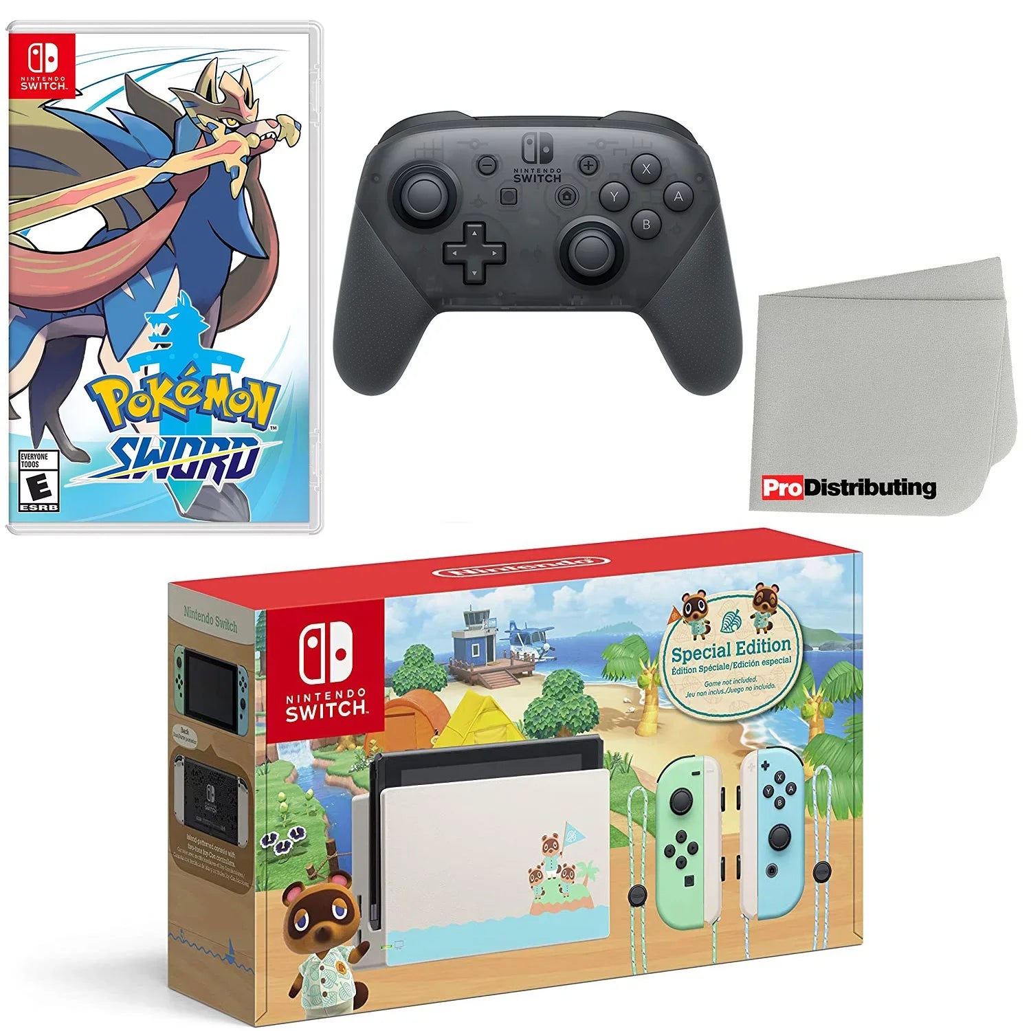 Nintendo Switch Console Animal Crossing: New Horizons Edition with Extra Wireless Controller, Pokemon Sword and Display Cleaning Cloth