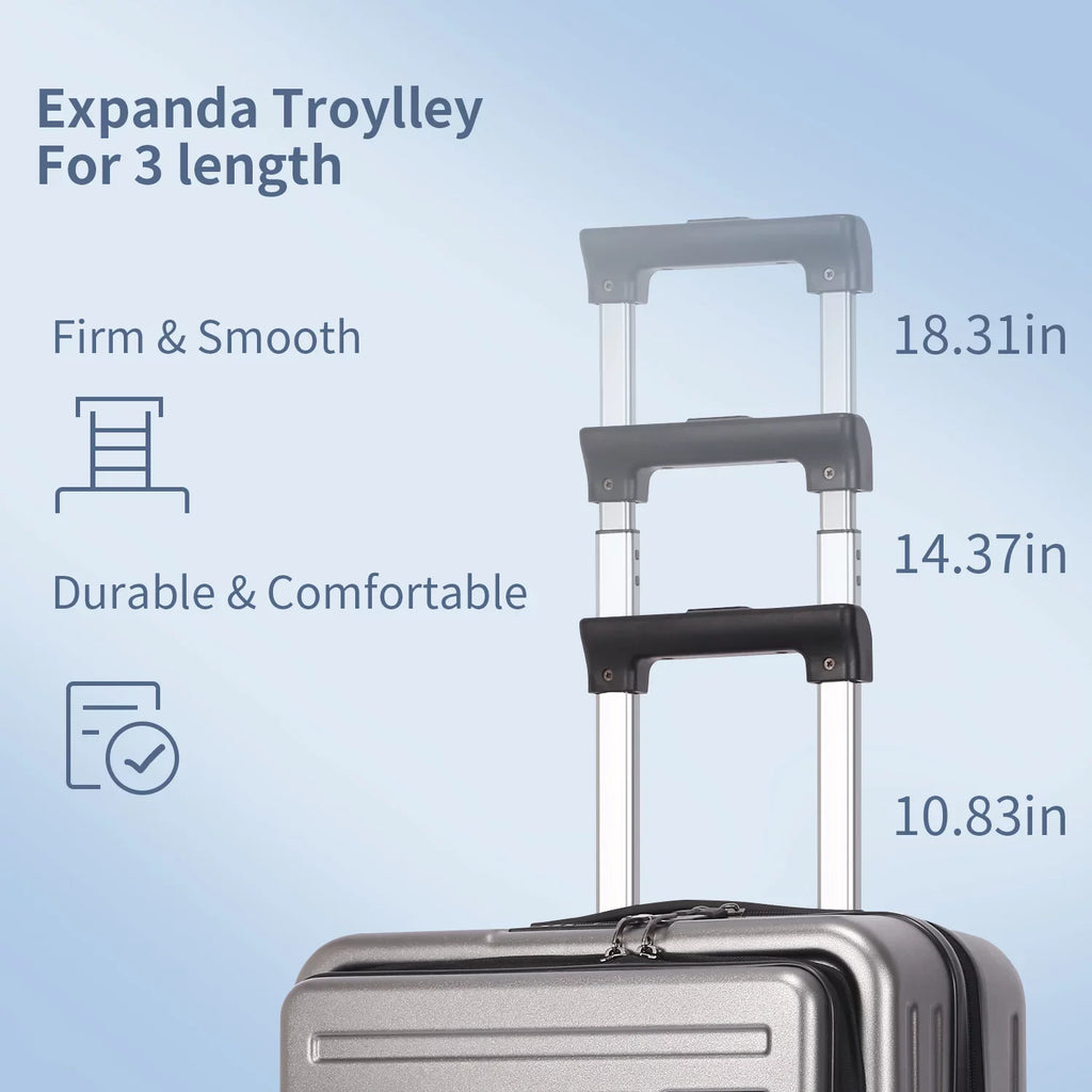 2 Piece 20/24 Luggage Set, Only 20 with Front Notebook Pocket & Expandle, Lightweight ABS+PC Hardshell Suitcase with TSA Lock & Spinner Wheels, 20 Inch 37~41L + 24 Inch 65L,Dark Grey