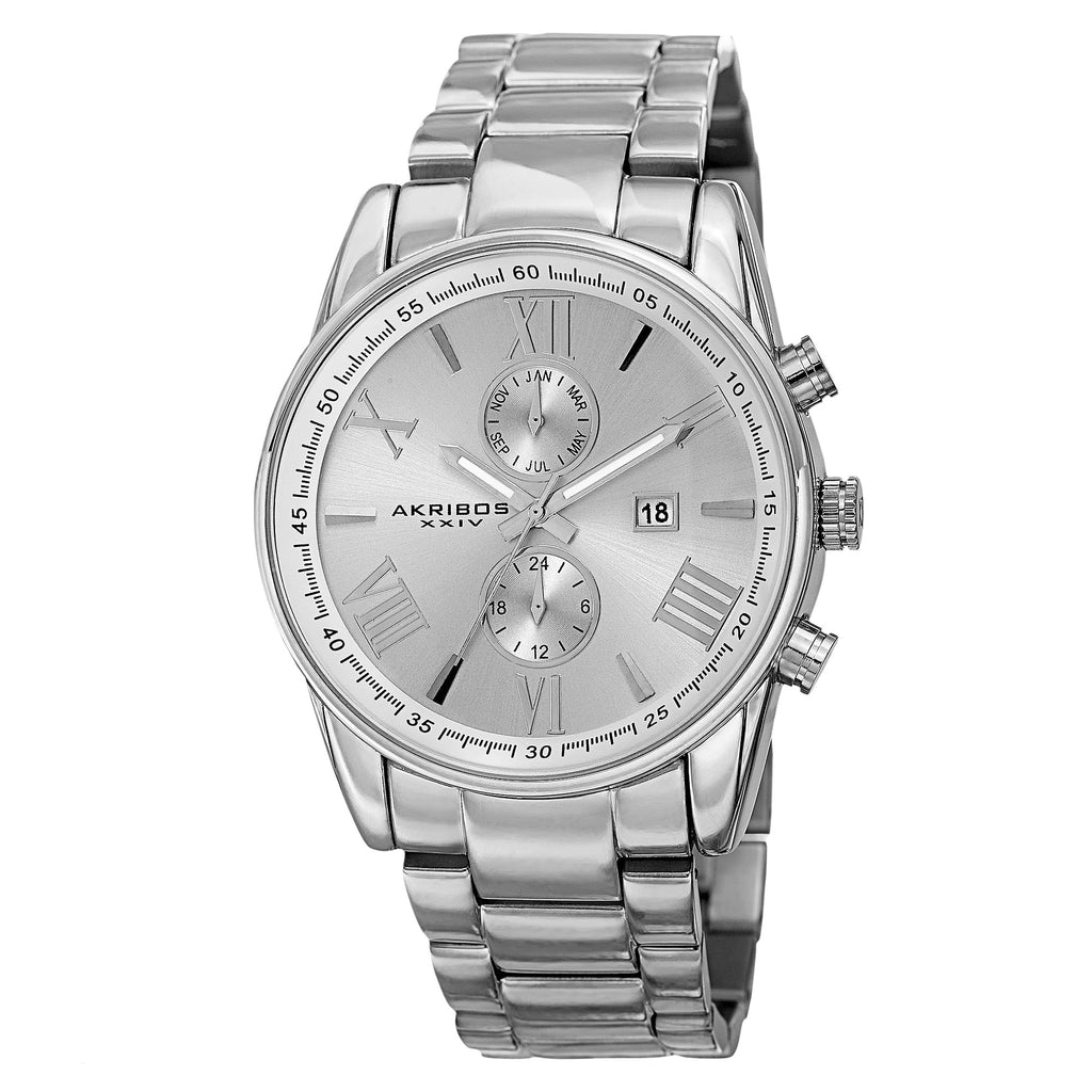 Men's Swiss Quartz Dual-Time Multifunction Stainless Steel Silver-Tone Bracelet Watch