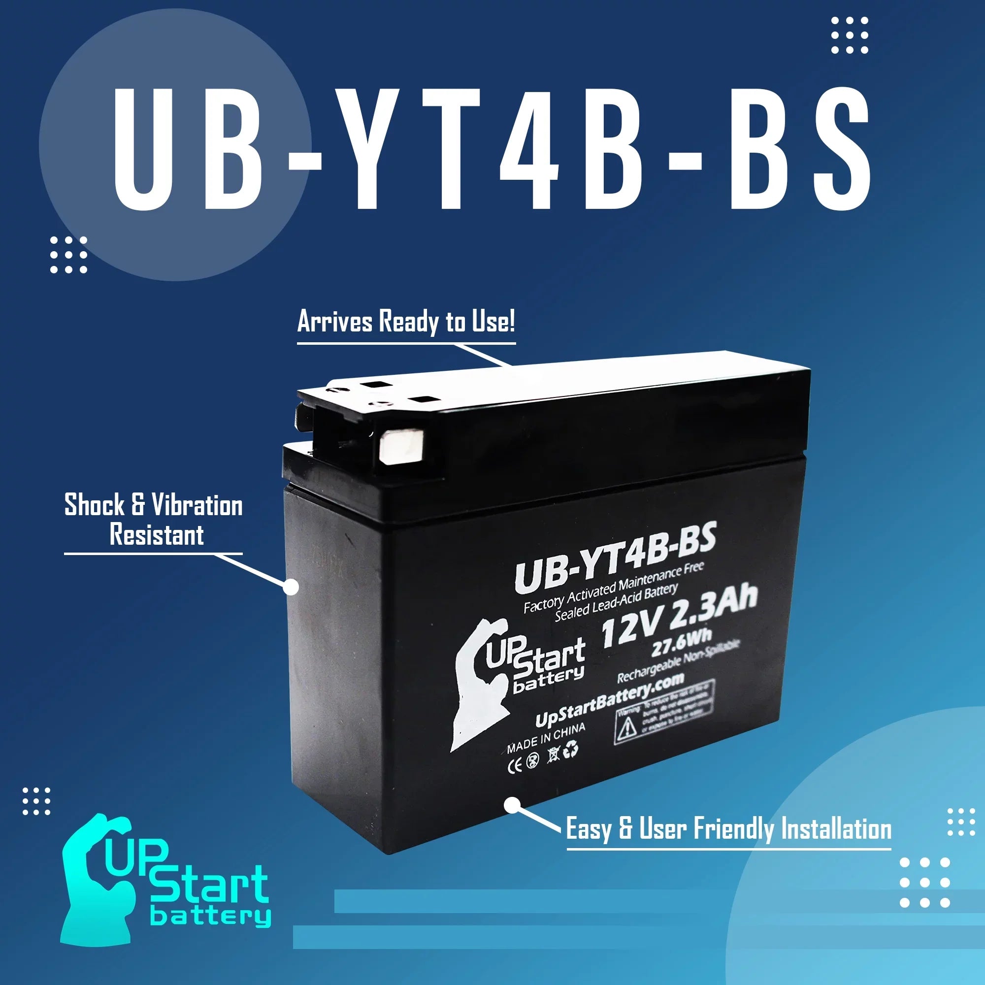 3-Pack UpStart Battery Replacement for 2015 Yamaha TTR110E 110CC Factory Activated, Maintenance Free, Motorcycle Battery - 12V, 2.3Ah, UB-YT4B-BS