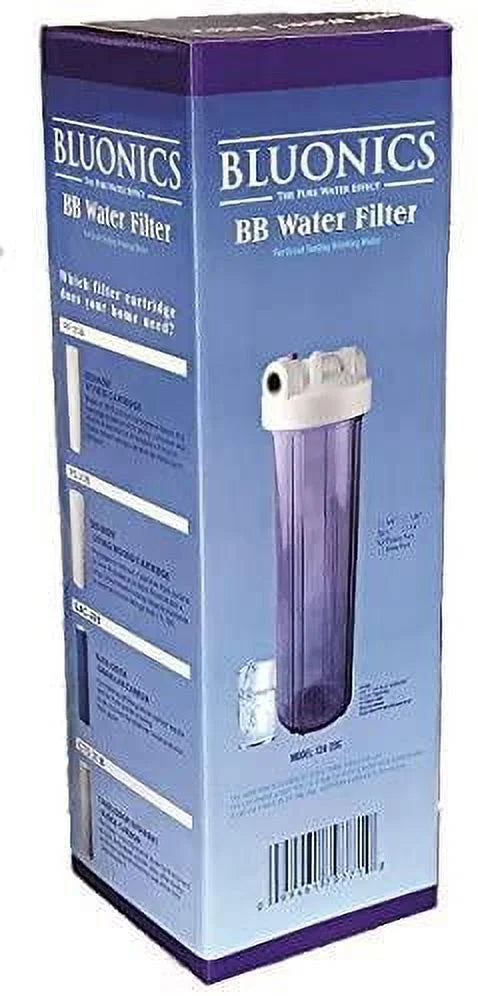 Two 20" Big Blue Whole House Liquid Filter w/Pleated Sediment & Carbon Filters Clear Blue Transparent Housings