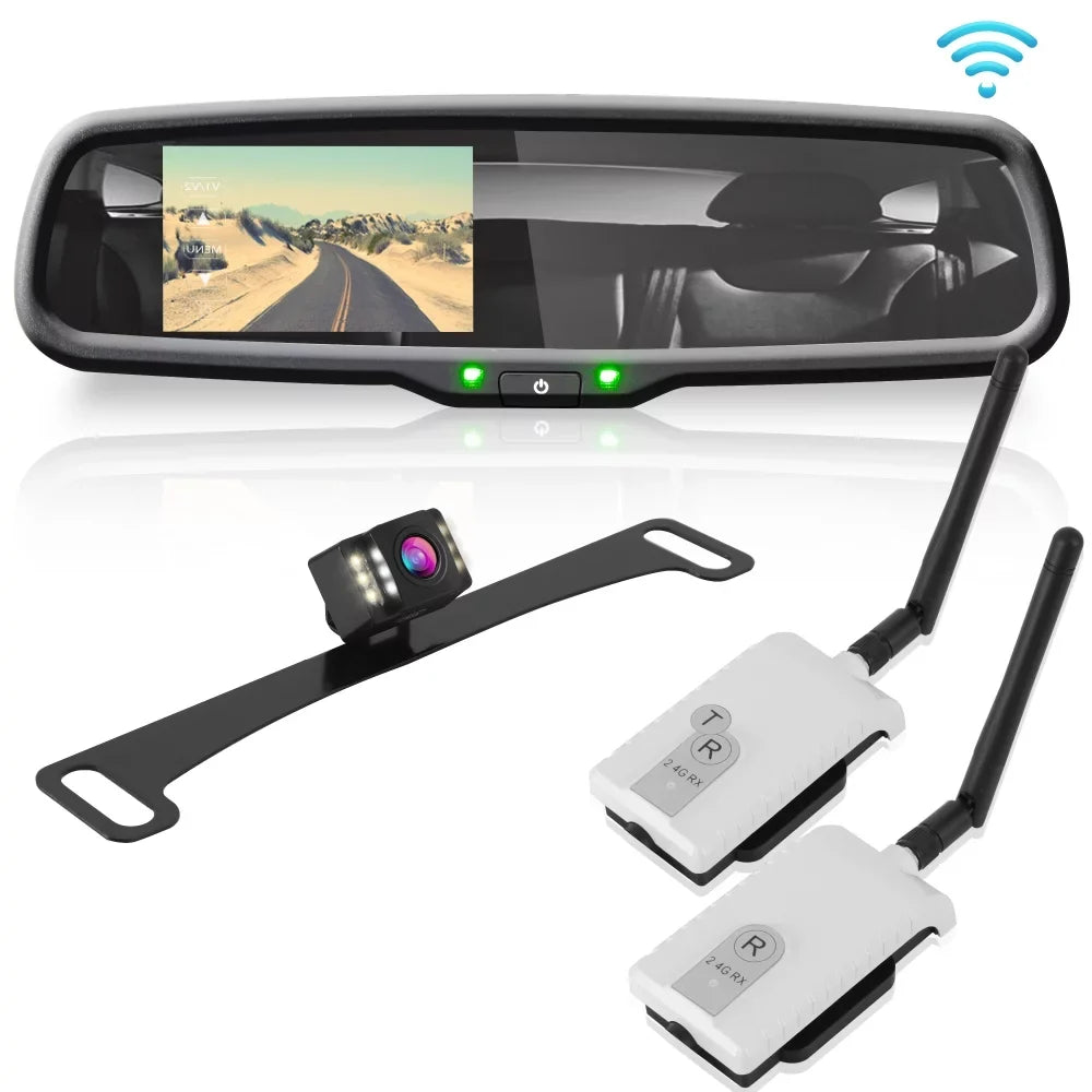 PYLE PLCM4590WIR - 2.4Ghz Rearview Mirror Monitor & Backup Camera System with Wireless Video Transmission, 4.3'' -inch Display Monitor