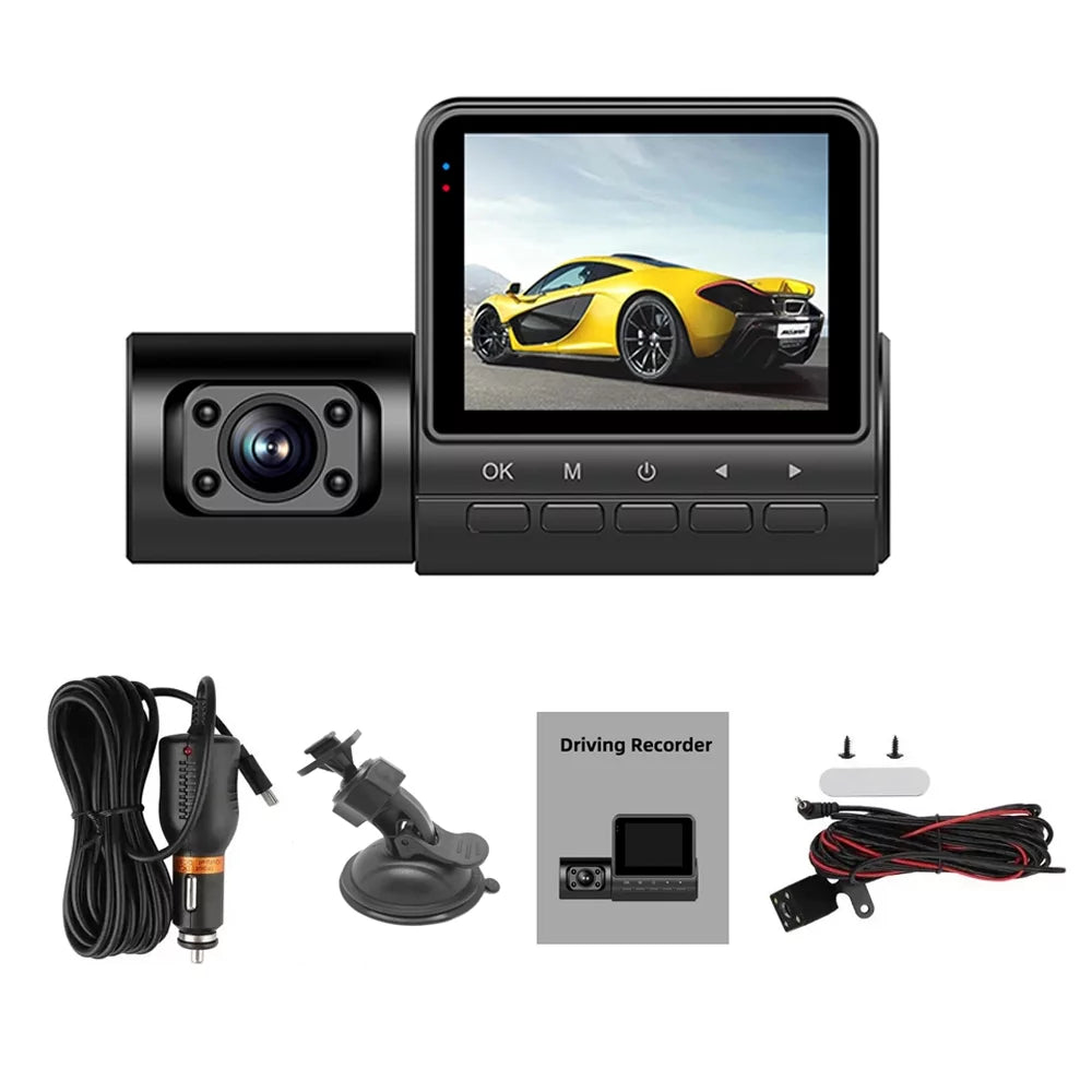 Pinnaco Dash Camera 3 Cameras 2in Clear Car Rearview Mirror Car Video Recording Camcorder Auto Safety Recorder