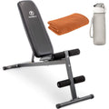 Marcy SB-261W Utility Bench for Upright, Incline, Decline, and Flat Exercise Bundle with Deco Essentials 27 Ounce Fluid Bottle and Workout Cooling Sport Towel