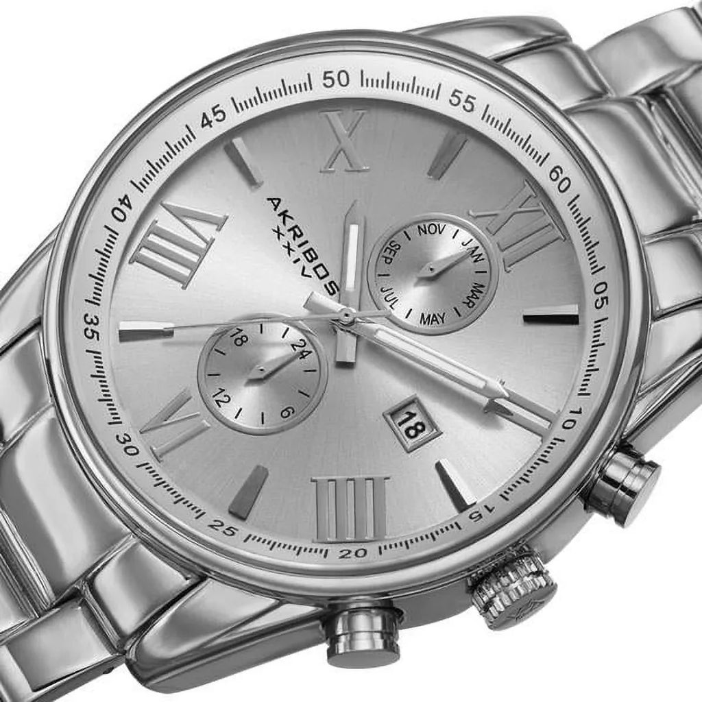 Men's Swiss Quartz Dual-Time Multifunction Stainless Steel Silver-Tone Bracelet Watch