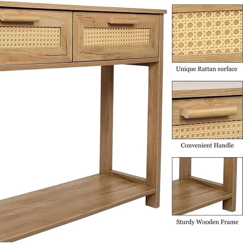 Console Table with 2 Drawers, Entrance Table with Open Storage Rack, Minimalist Style Table for Office, Bedroom, and Restaurant