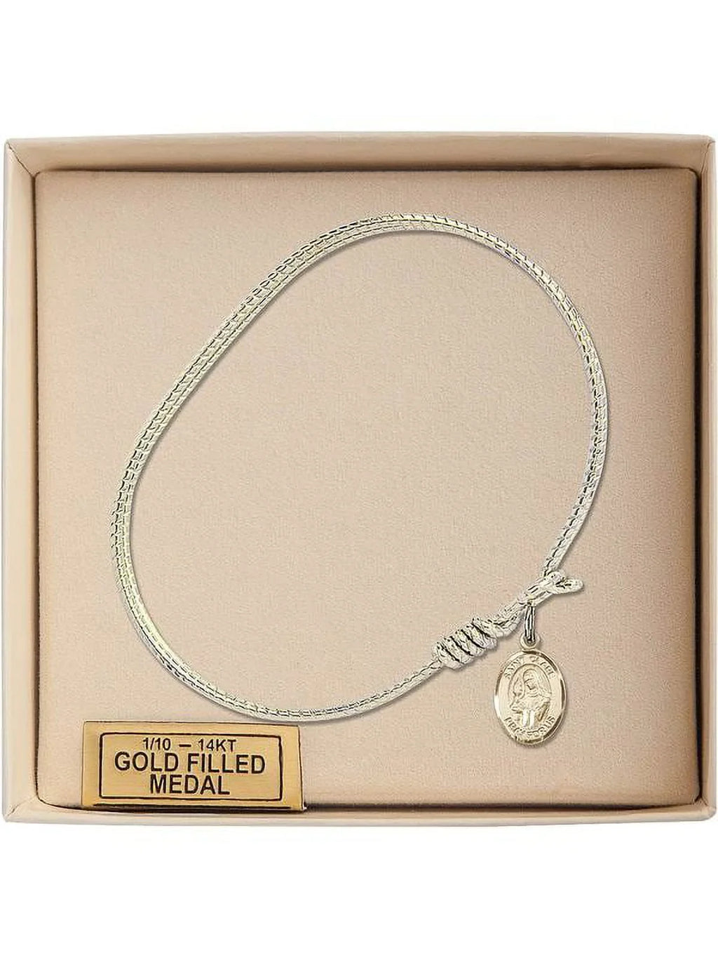 6 1/4 inch Oval Eye Hook Bangle Bracelet w/ St. Clare of Assisi in Gold-Filled