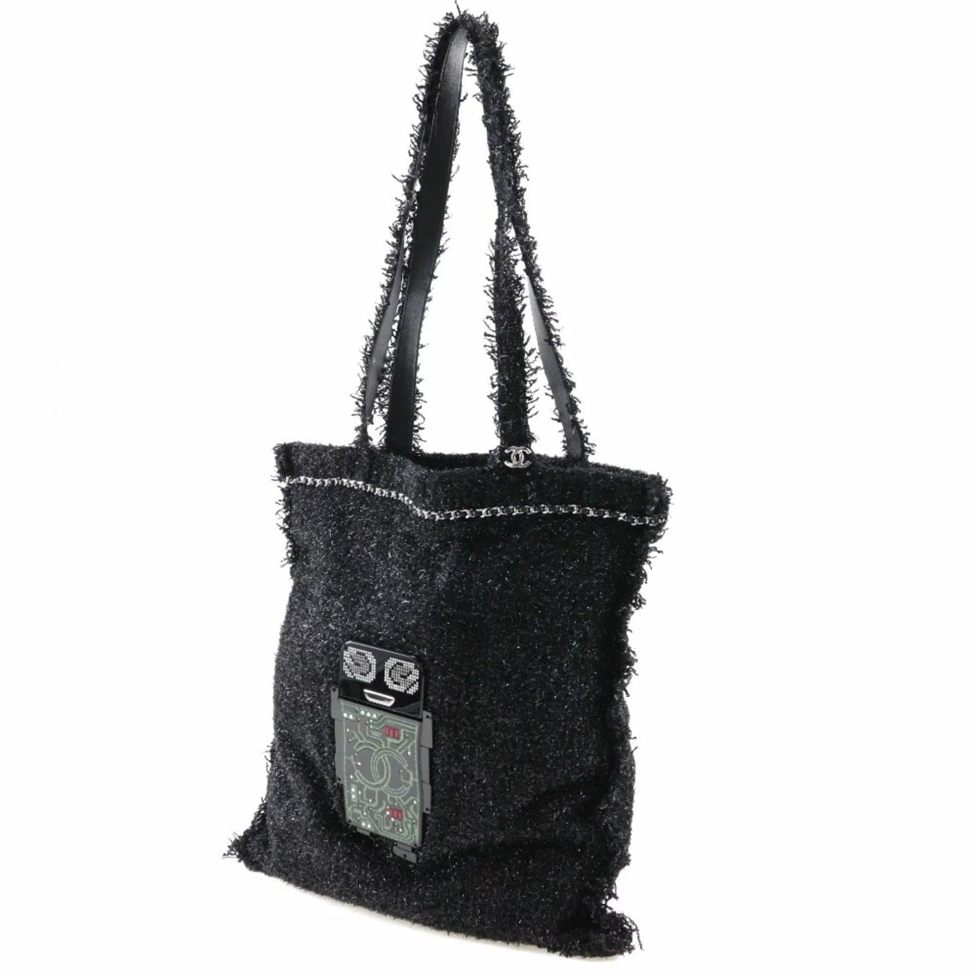 Pre-Owned CHANEL Chanel Robot Tote Bag Cocomark A94646 Tweed Black/Silver Hardware Unisex (Good)