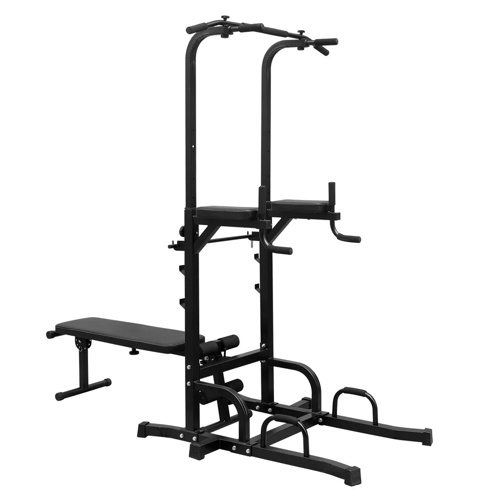 Power Tower Dip Station with Bench Pull Up Bar Stand Adjustable Height Heavy Duty Multi-Function Fitness Training Equipment for Home Office Gym,Steel