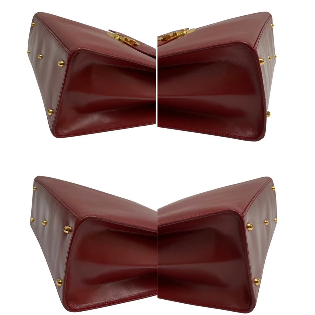 Pre-Owned GUCCI Gucci Old Vintage Ladylock Calf Leather Genuine Handbag Mini Tote Bag Red (Good)