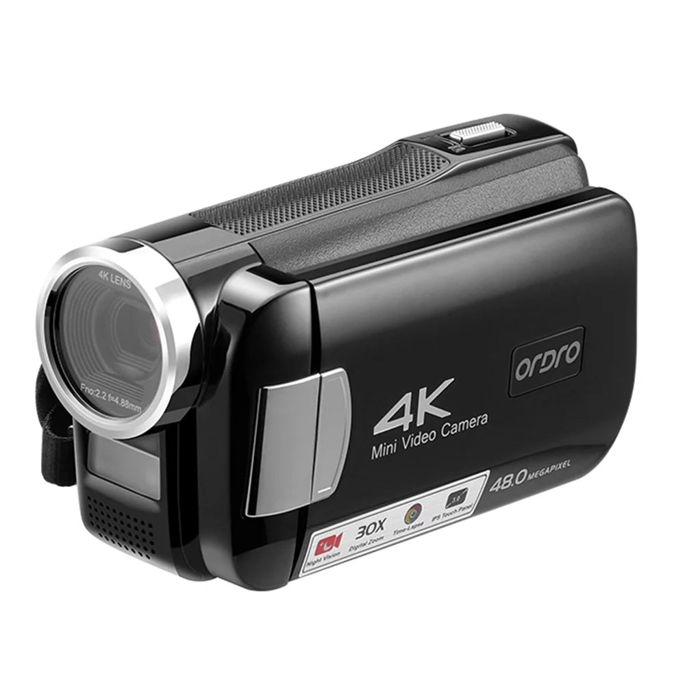 ORDRO AC2 4K Digital Video Camera Camcorder DV Recorder 48MP 30X Digital Zoom IR Night Vision 3.0 Inch IPS Display with Battery Remote Control Carry Bag