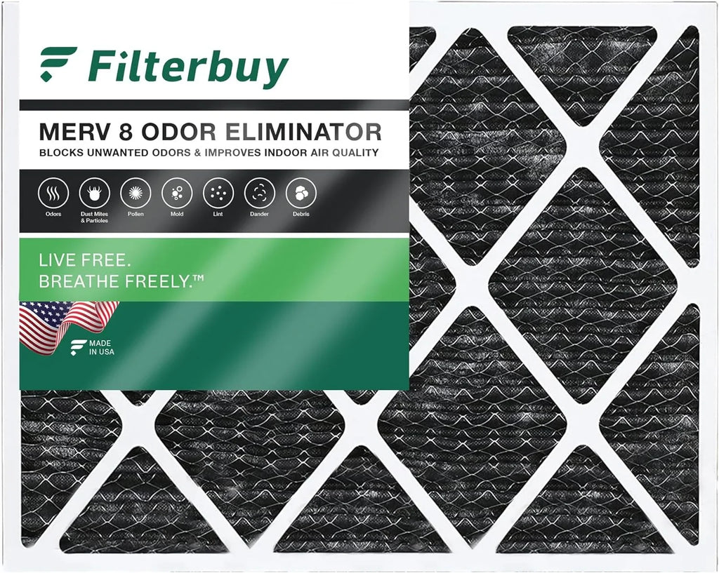 Filterbuy 15x20x1 MERV 8 Odor Eliminator Pleated HVAC AC Furnace Air Filters with Activated Carbon (1-Pack)