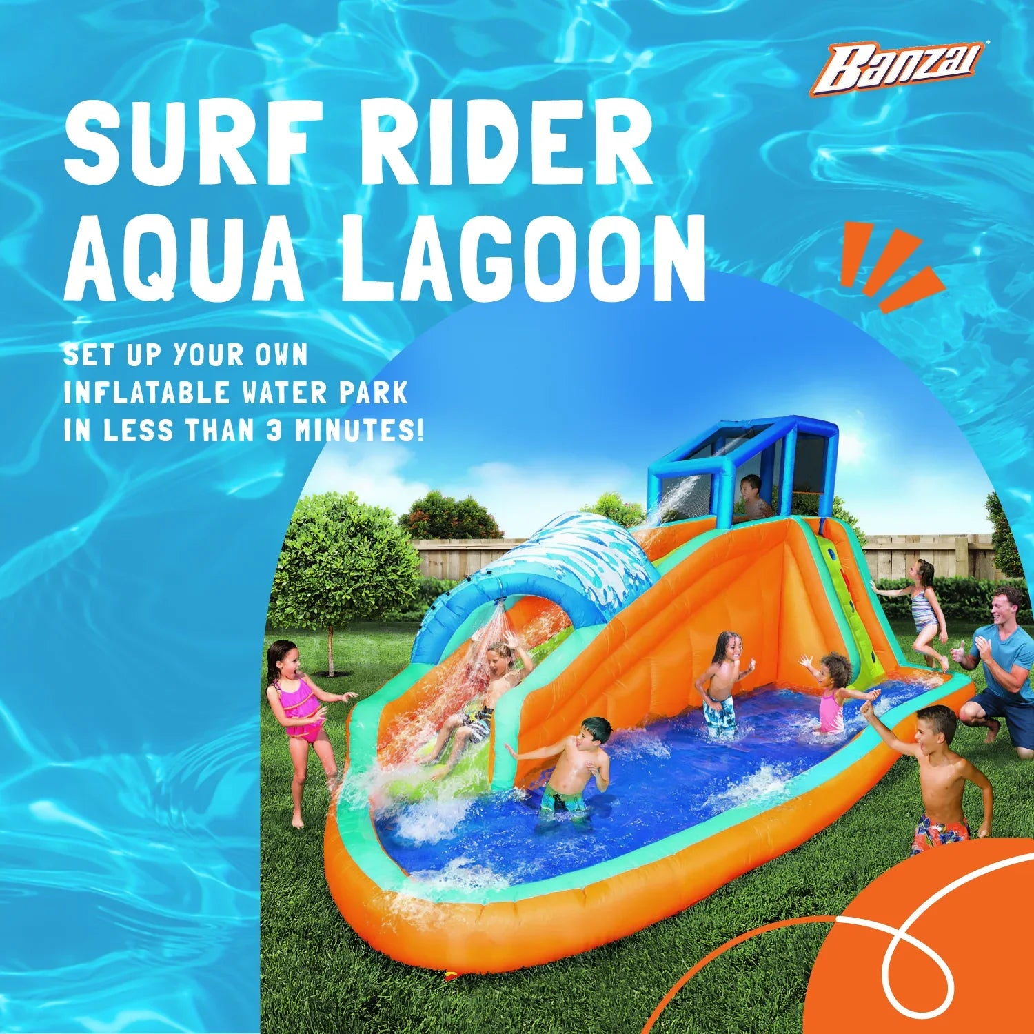 Banzai Surf Rider Kids Inflatable Outdoor Lagoon Fluid Slide Splash Park
