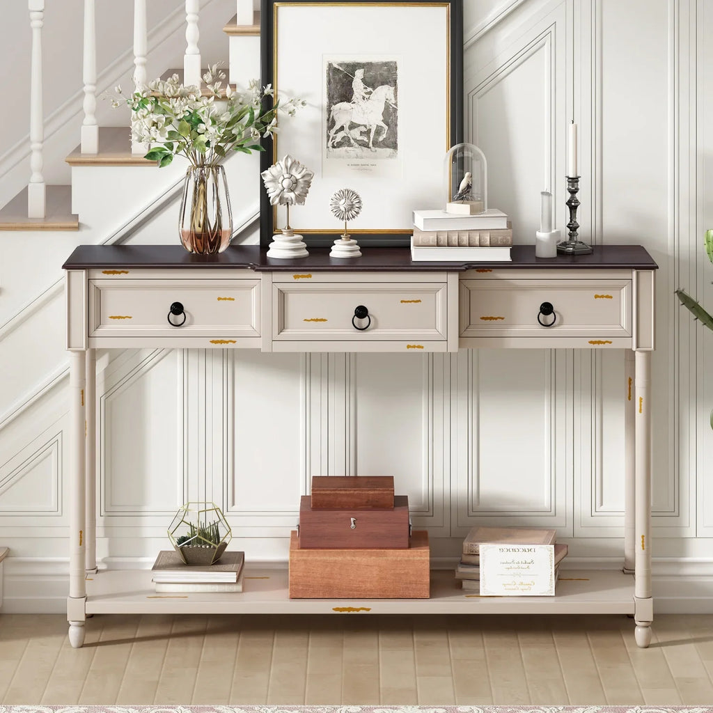 TREXM Console Table Sofa Table with Drawers for Entryway with Projecting Drawers and Long Shelf (Antique White OLD SKU WF189574AAK)