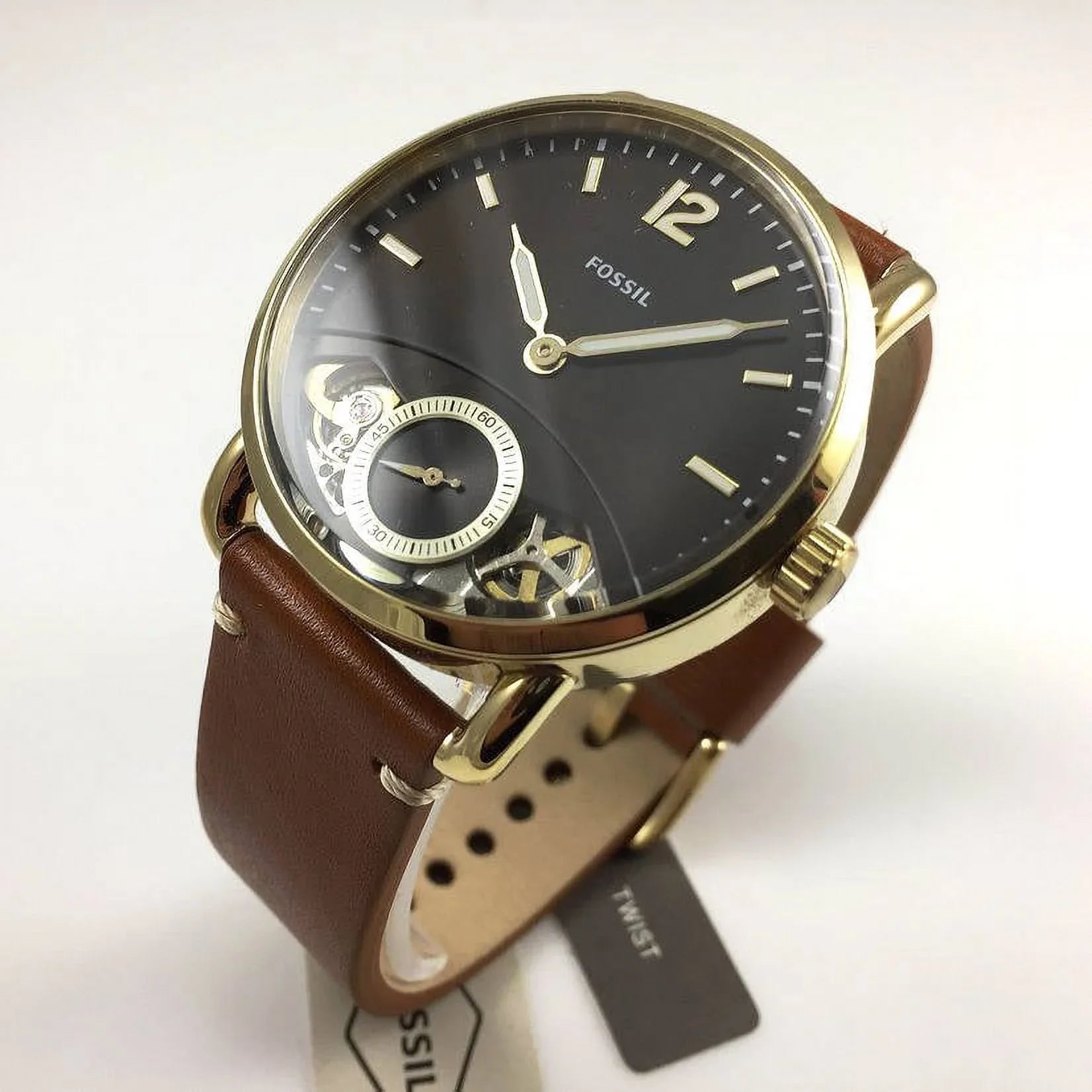 Fossil Men's The Commuter Twist ME1166 Gold Leather Japanese Quartz Fashion Watch