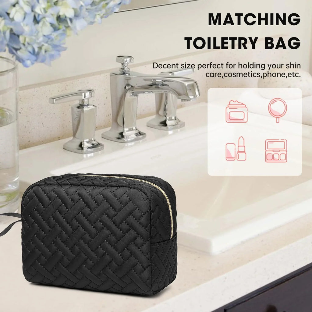 Duffle Bags for women,50L Quilted Travel Weekender Bag with Shoe Compartment, Large Carry On Overnight Tote Gym Bag with Toiletry Bag,Hospital Bags for Labor and Delivery,Black