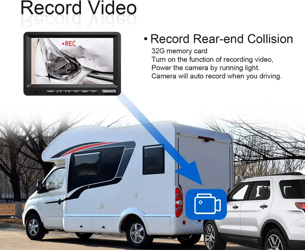 ZEROXCLUB Wireless Backup Camera 7'' 1080P HD LCD Monitor IP69 Fluid Night Vision Parking System for RV/Truck/Trailer/Van/Bus SW01
