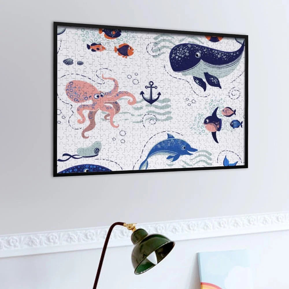 Wellsay 1000 Piece Jigsaw Puzzle for Kids Adults - Cute Sea Animals on The Waves Puzzle Game