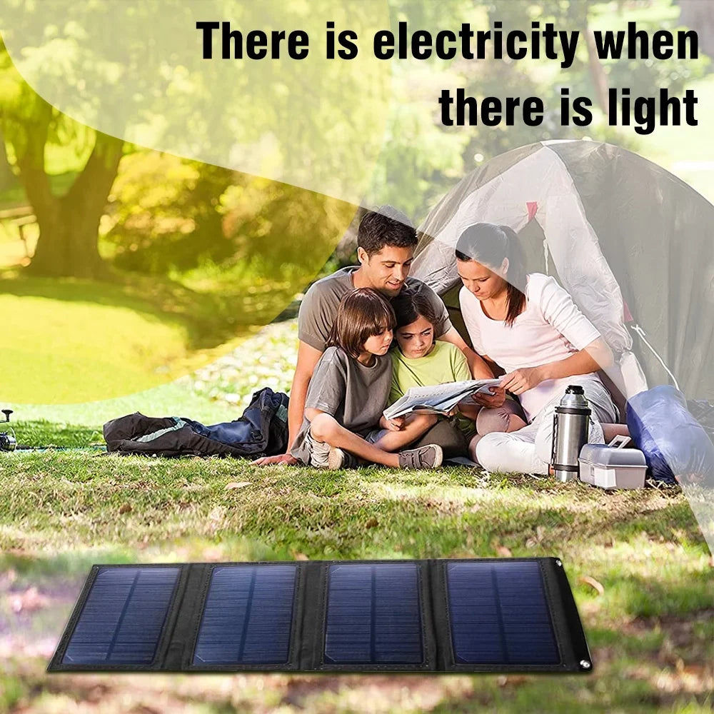 DFITO 80W Outdoor Foldable USB Solar Panel Power Bank for Camping Hiking