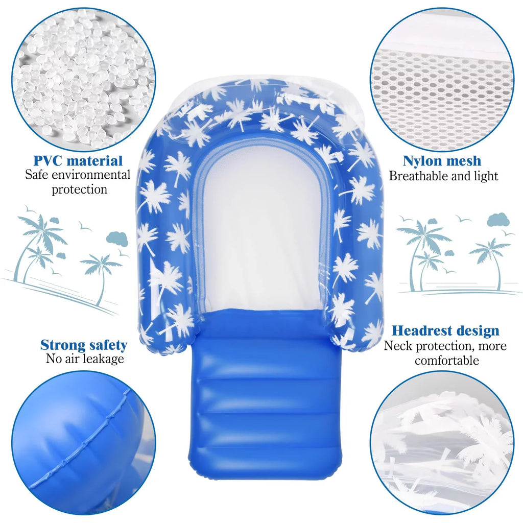 2 Pack Inflatable Pool Chair Float for Adults with Headrest Comfortable Contour Design Perfect for Relaxation, Pool Parties, and Beach Lounging