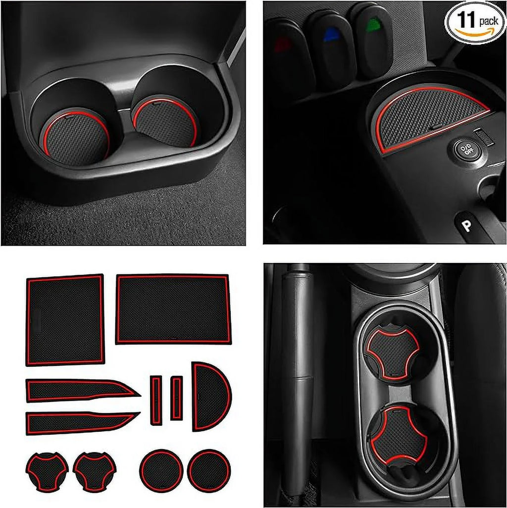 CupHolderHero fits Jeep Wrangler JK Accessories 2007-2010 Premium Interior Non-Slip Anti Dust Cup Holder Inserts, Center Console Liner Mats, Door Pocket Liners 11-pc Set (2007-2010) (Red Trim)