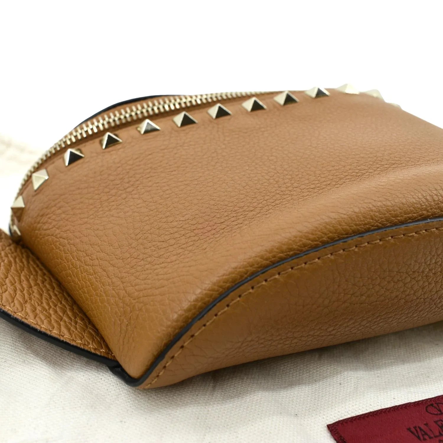 Pre-Loved VALENTINO Spike Leather Belt Bag Camel