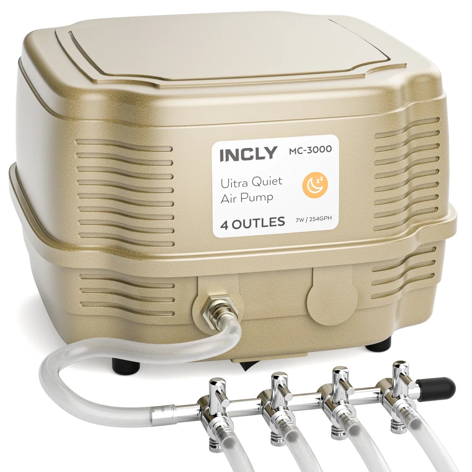 INCLY 7W Aquarium Air Pump 245 Gallon with 4 Adjustable Filter Outlet, Commercial & Quiet Liquid Hydroponics Oxygen Bubbler for Fish Tank Pond Air Stone