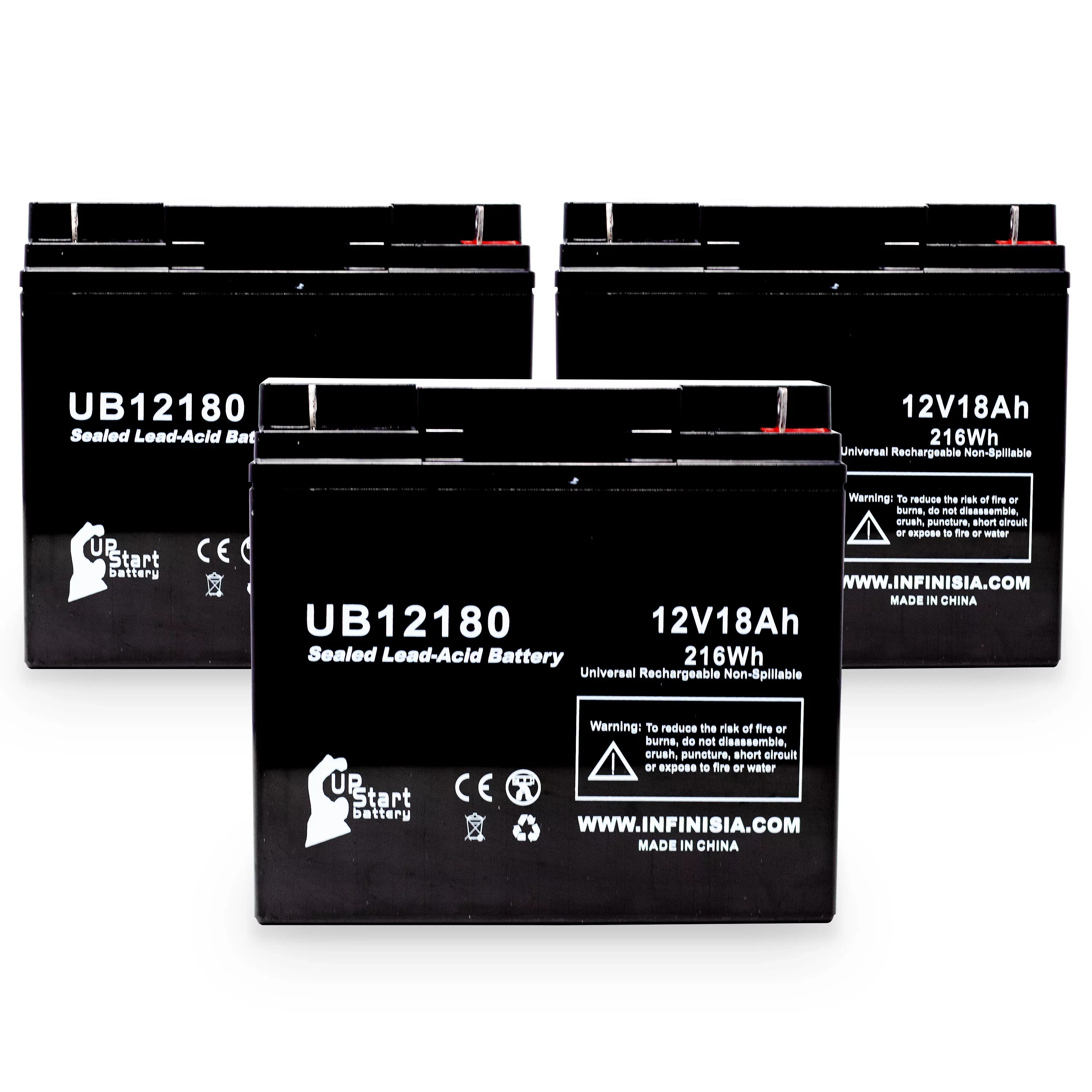 3x Pack - Compatible CSB BATTERY OF AMERICA GP12170B1 Battery - Replacement UB12180 Universal Sealed Lead Acid Battery (12V, 18Ah, 18000mAh, T4 Terminal, AGM, SLA)