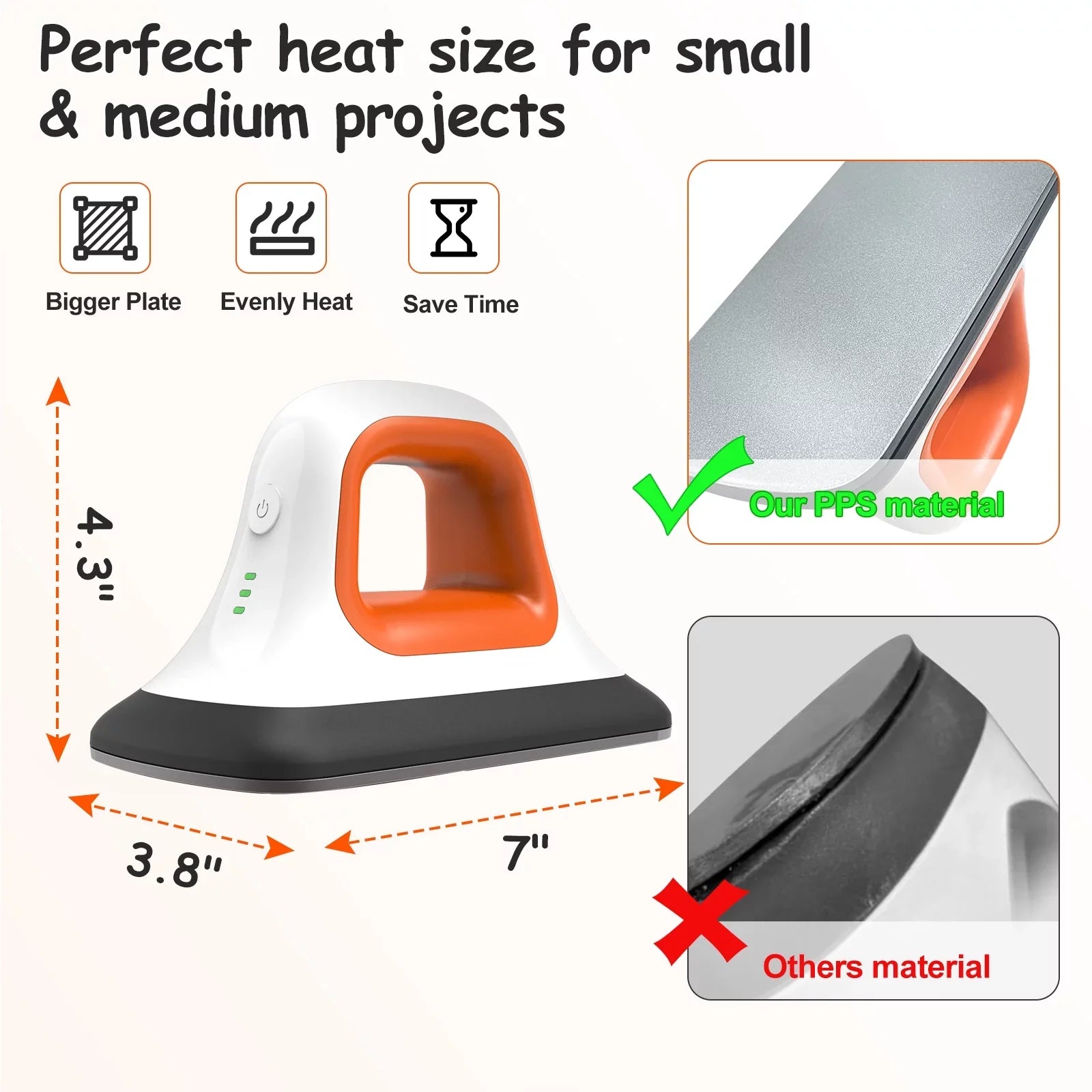 Mini Heat Press Machine 7" * 3.8" in Portable Iron Heat Transfer Machine with Fast Heating for T-Shirt Clothes Hat Bags, Orange