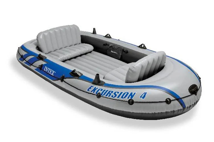 Intex Excursion 4 Person Inflatable Rafting and Fishing Boat Set with 2 Oars (Refurbished)