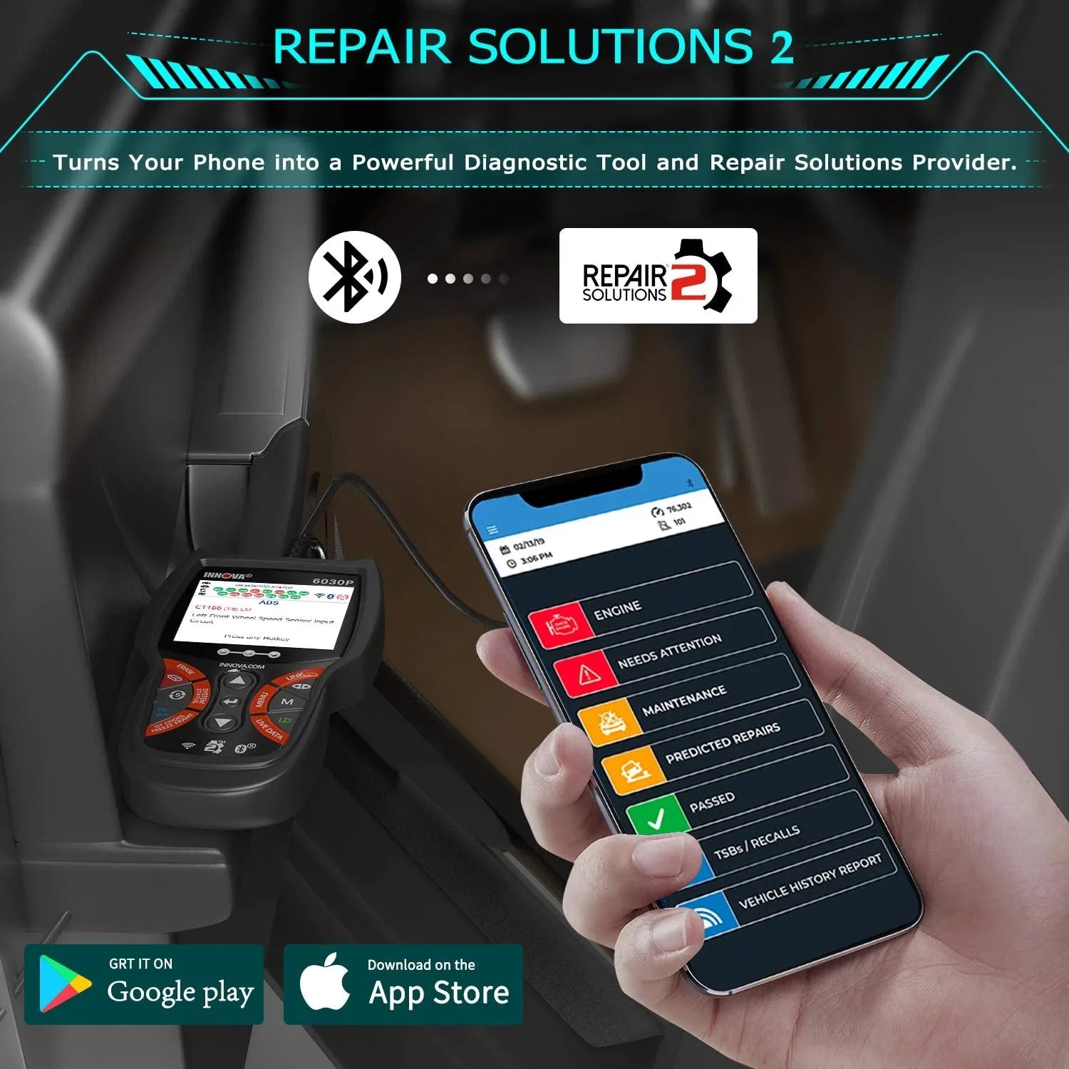 Innova 6030P Car Code Reader Scan Engine ABS Diagnostic Tool Live Data Battery Alternator Test OBD2 Scanner Automotive Scanner Car Scan Tool Read Clean Codes Turn off MILs Auto Analyzer for 12V Cars