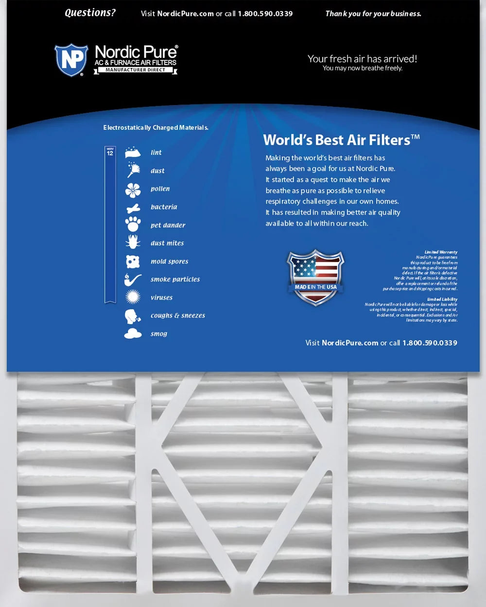 16x25x5 1/4 (5.25) Goodman/Carrier/Amana Replacement MERV 12 Air Filters 2 Pack