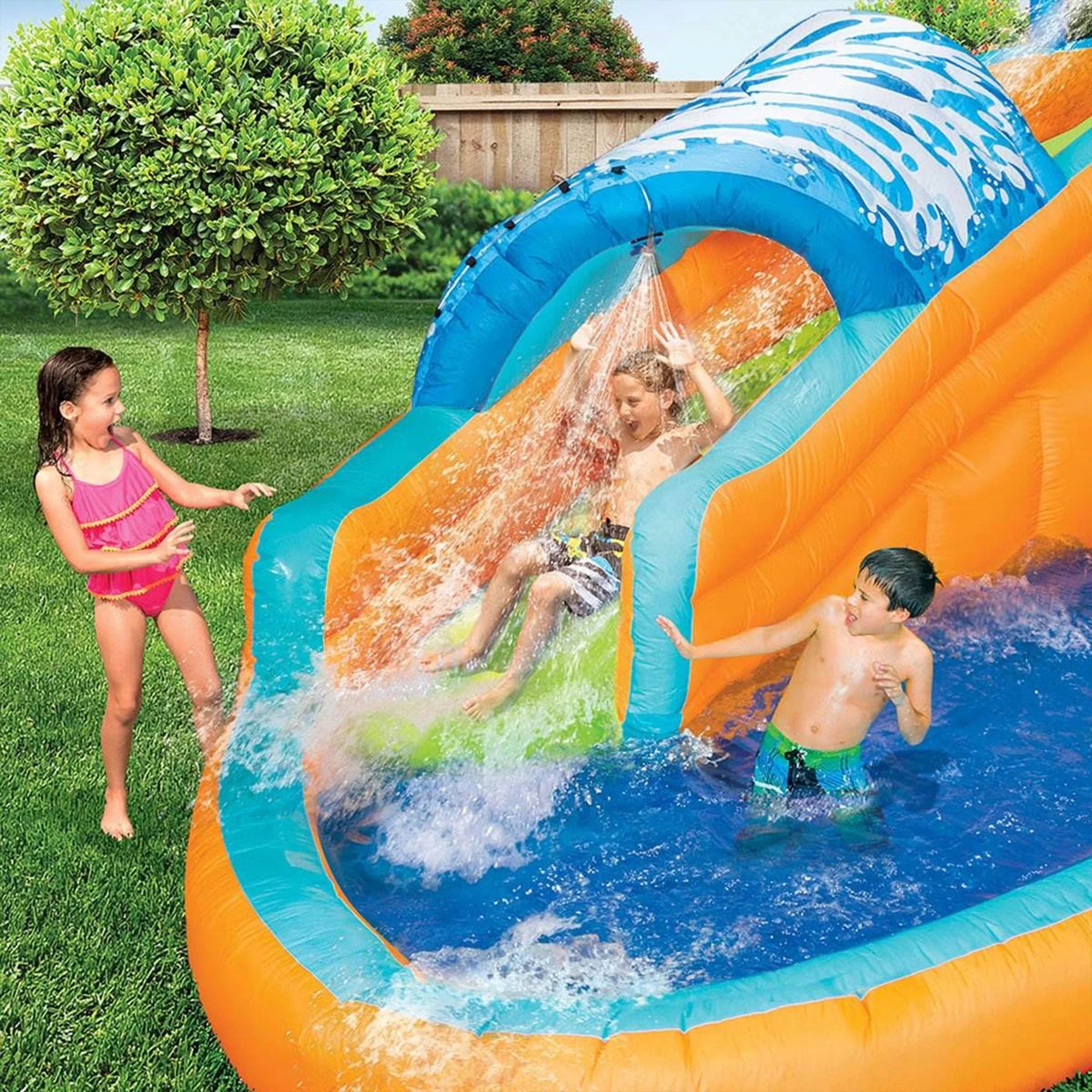 Banzai Surf Rider Kids Inflatable Outdoor Lagoon Fluid Slide Splash Park