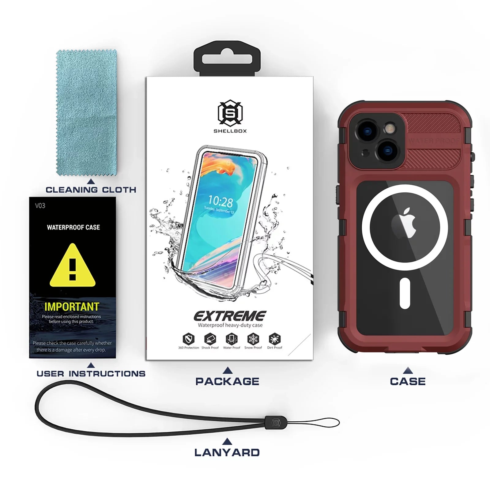 for iPhone 14 Plus Case Liquid Shockproof Dustproof Full-Body Sturdy with Camera Lens Protection and Built-in Monitor Fluid Full Sealed Cover for iPhone 14 Plus, Red