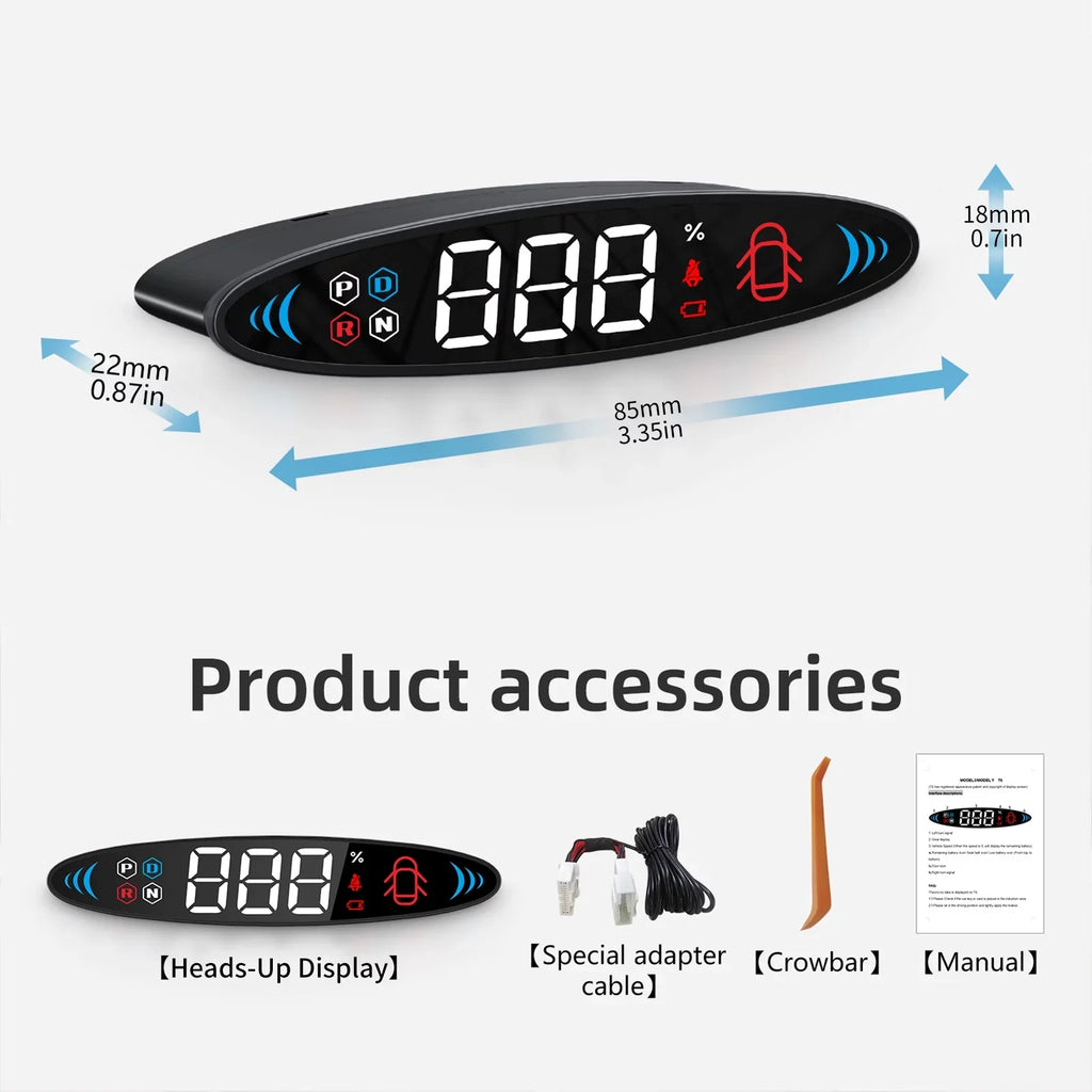 Nebublu Tesla Model 3 Model Y Head Up Display， Digital Speedometer Display, Vehicle Speed, Gear, Turn Signal, Battery, Door Reminder, Seat Belt Reminder