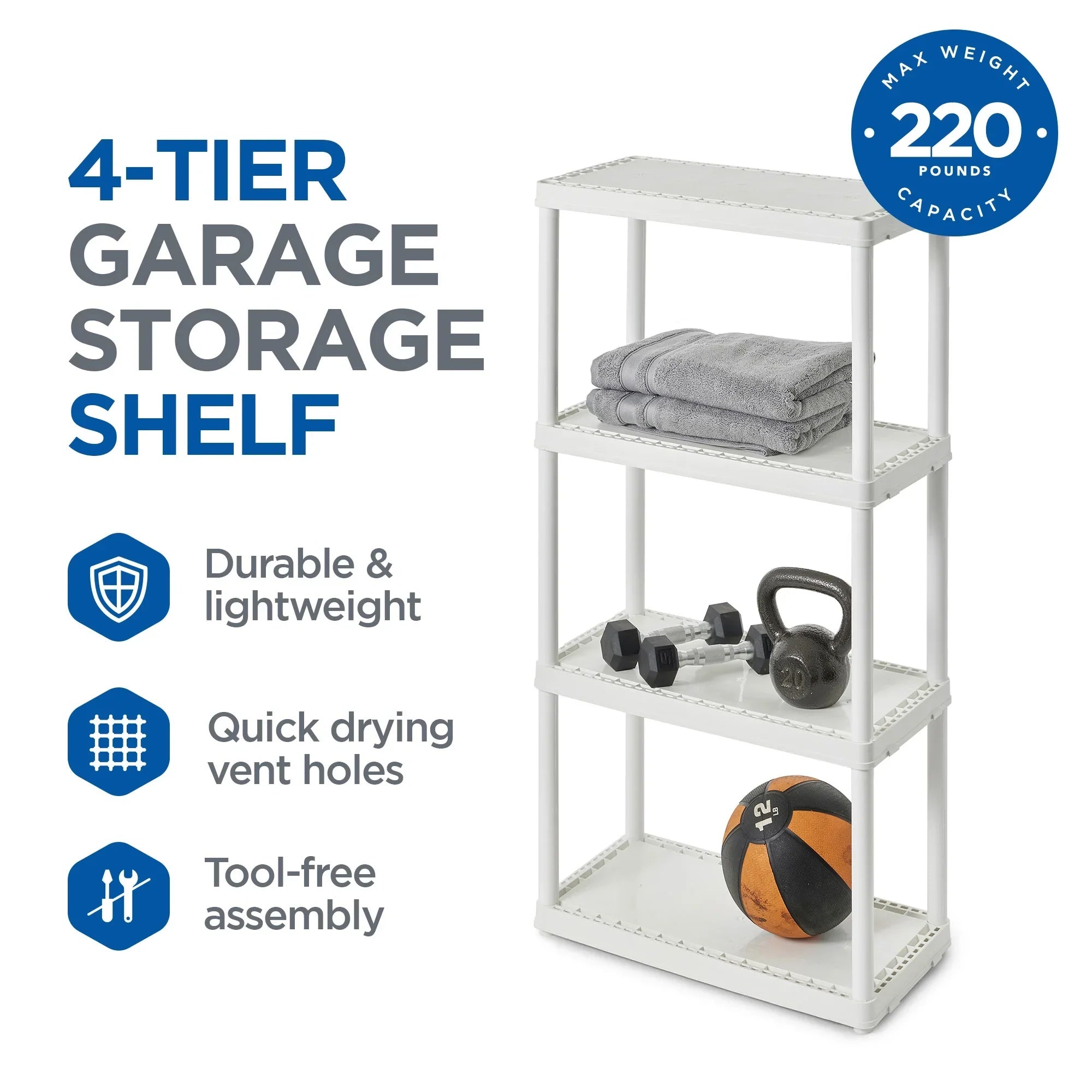 Gracious Living 4 Shelf Set Height Light Duty Storage Unit, White (2 Pack)