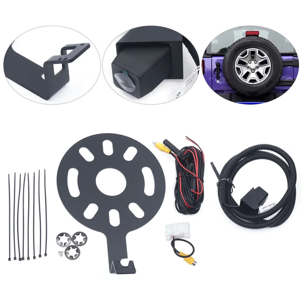 Rear View Backup Camera Kit for Jeep Wrangler JK 2007-2018 w/ Spare Tire Bracket
