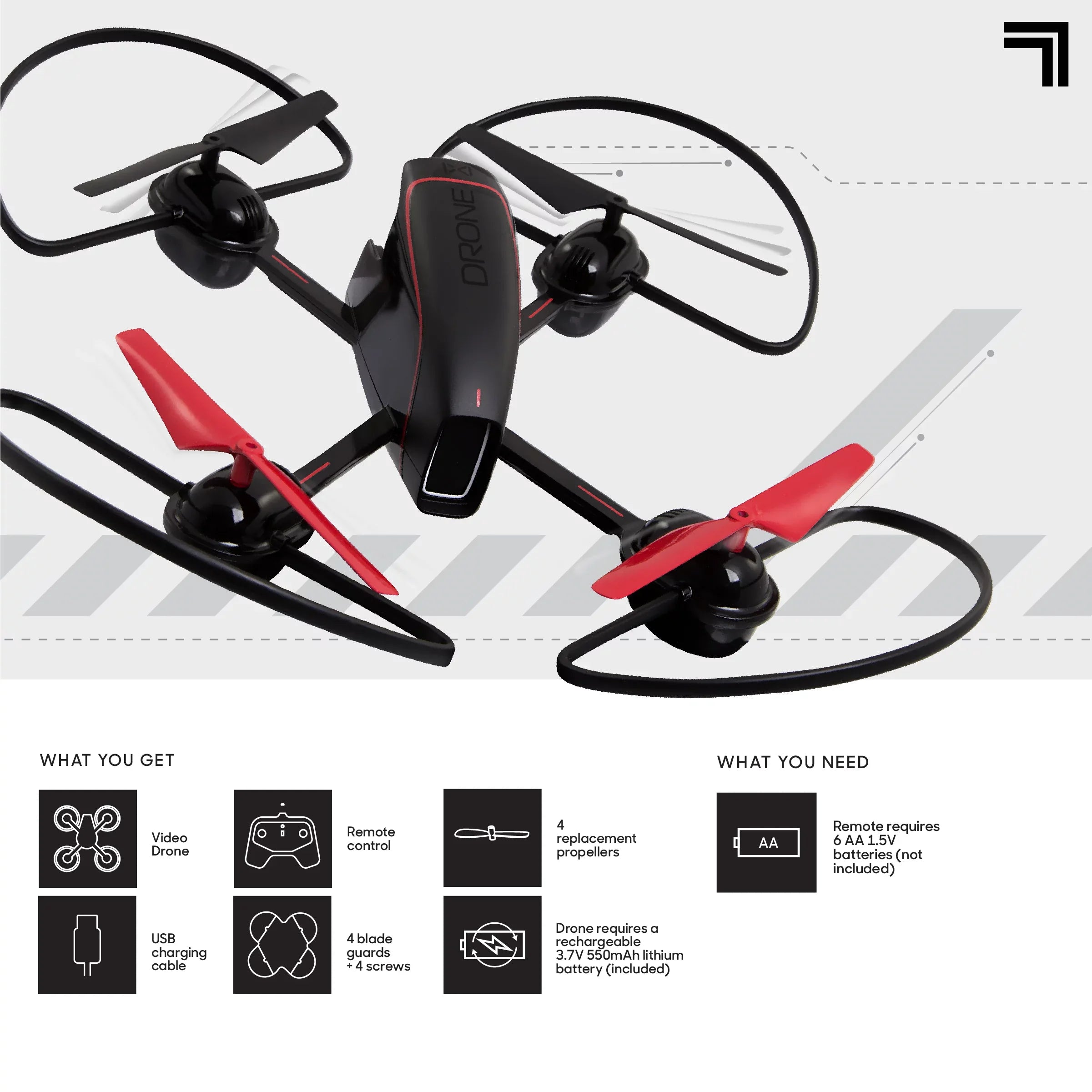 SHARPER IMAGE 2.4GHz RC Mach 10inch Drone with Stream Camera, Remote Controlled Quadcopter with Assisted Landing, Wireless and Rechargeable