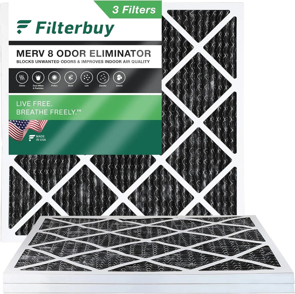 Filterbuy 18x18x1 MERV 8 Odor Eliminator Pleated HVAC AC Furnace Air Filters with Activated Carbon (3-Pack)