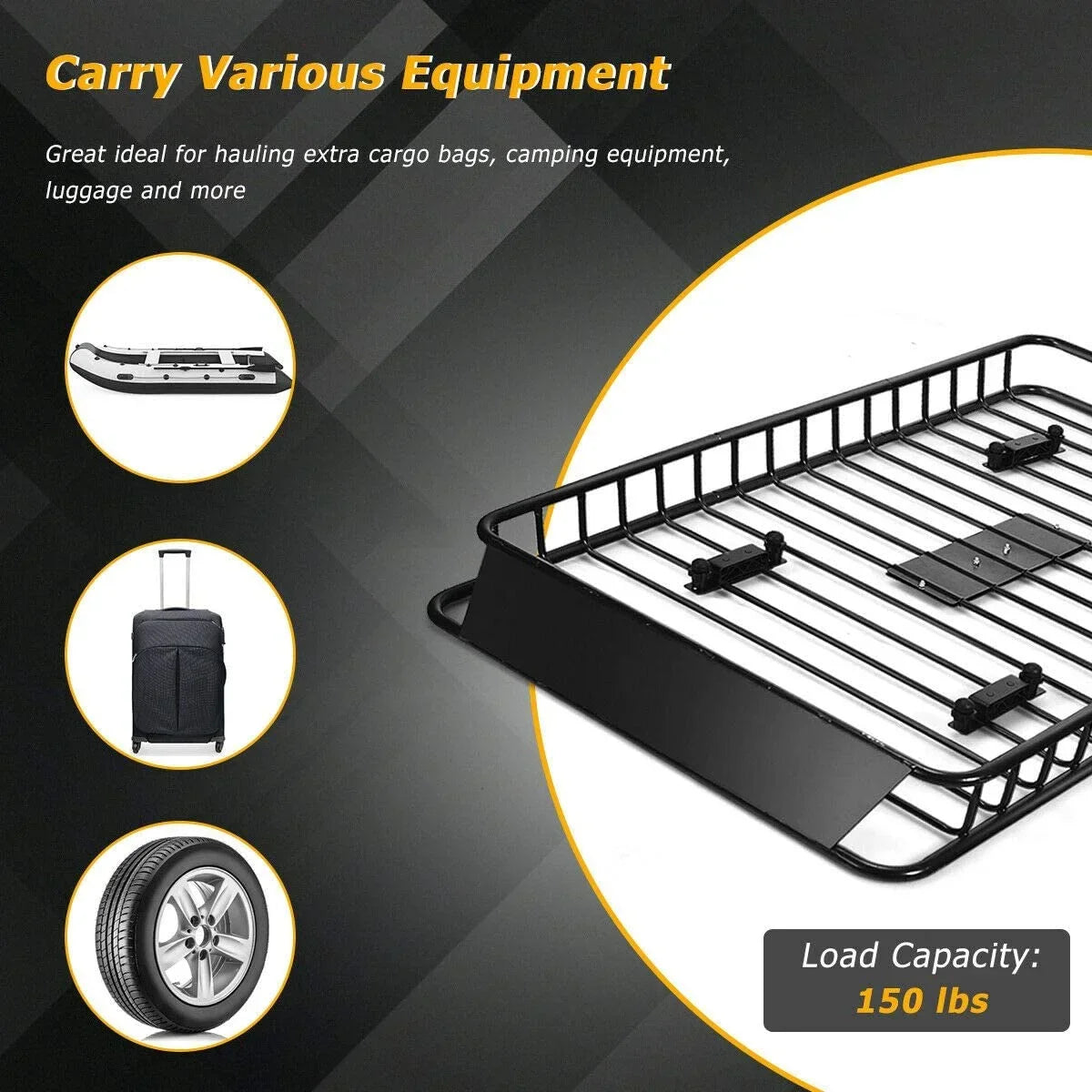 64" x 39”x 6” Roof Rack Cargo Basket with Extension, Universal Rooftop Cargo Carrier with 150lb Capacity, Car Top Luggage Holder Carrier for SUV, Truck