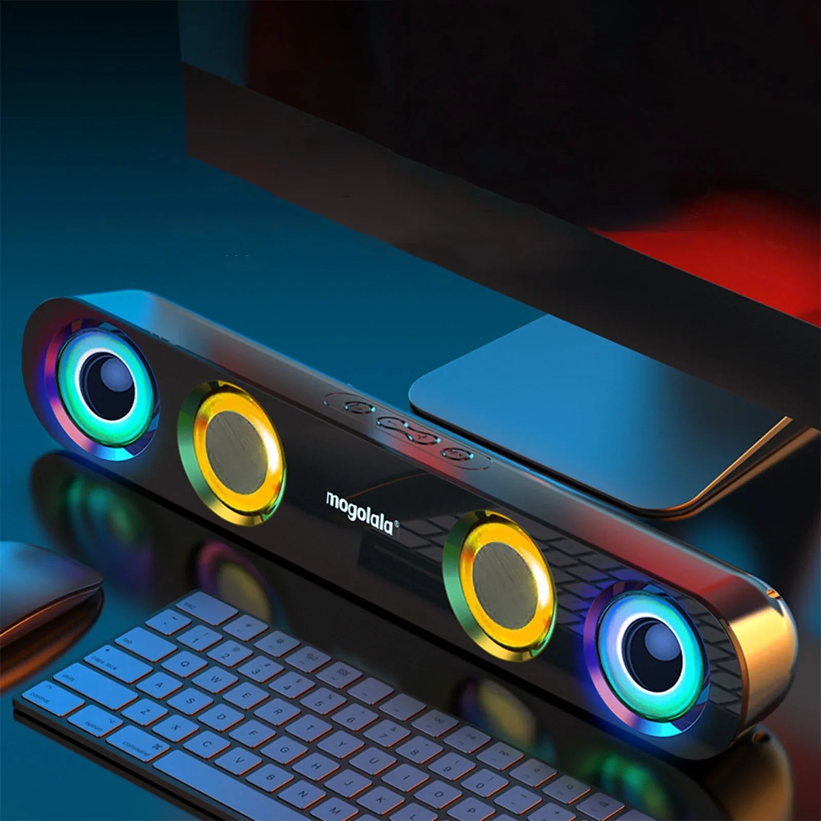 Ersazi Bluetooth Adapter Colorful Sound Subwoofer High Power Home Video Desktop Wireless Strip Long Dual Speaker Speaker Sound Bar Tv Karaoke Sound in Clearance Black